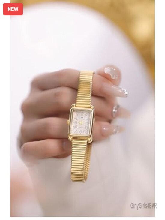 Luxury Elegant Rectangle Watch Roman Numeral Dial Quartz Movement Gold Bracelet